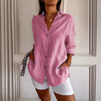 Pleated Long-Sleeve Shirt – Single-Breasted Lapel Top - Luxxella
