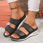 Rhinestone Wedge Slide Sandals – Comfortable Platform Open Toe Slides - Luxxella