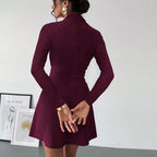 Long Sleeve Silhouette Dress - Slim-Fit Stretch A-Line Skater Dress - Luxxella