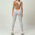 Yoga Jumpsuit – V‑Back Sleeveless Sportswear with Stretch Tights - Luxxella