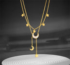 Moon and Stars Necklace – Gold Layered Astrology Chain Jewelry - Luxxella
