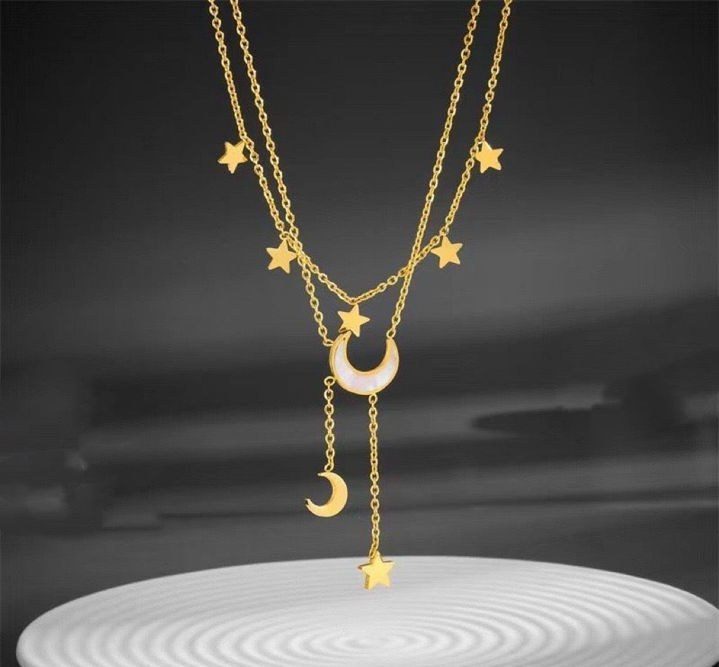 Moon and Stars Necklace – Gold Layered Astrology Chain Jewelry - Luxxella
