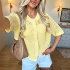 Knitted Summer Cardigan Jacket – Hollow-Out Short-Sleeve Blouse - Luxxella