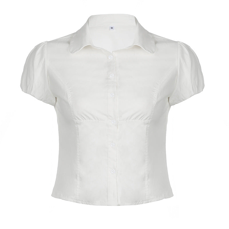 White Polo Shirt – Slim Waist V Neck Short Sleeve Shirt