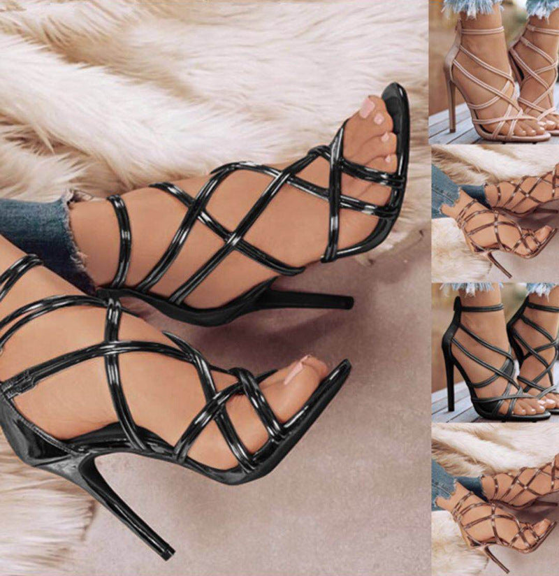 High Heel Cutout Cross Strap Sandals - Luxxella