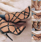 High Heel Cutout Cross Strap Sandals - Luxxella