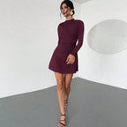 Long Sleeve Silhouette Dress - Slim-Fit Stretch A-Line Skater Dress - Luxxella