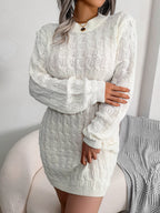 Women’s Round‑Neck Knitted  Dress – Long Sleeve Slim Fit Waist Bodycon Sweater Style