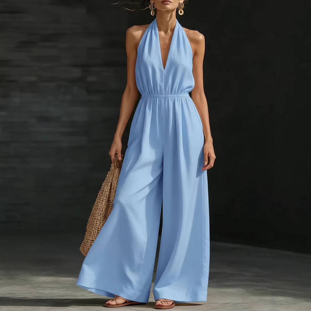 V-Neck Halter Jumpsuit – Elegant Summer Outfit