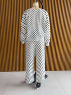 Women's Polka Dot 2-Piece Off Shoulder Sweatshirt and Wide Leg Pants Set Casual Lounge Tracksuit Comfy Sweatsuit