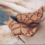 High Heel Cutout Cross Strap Sandals - Luxxella