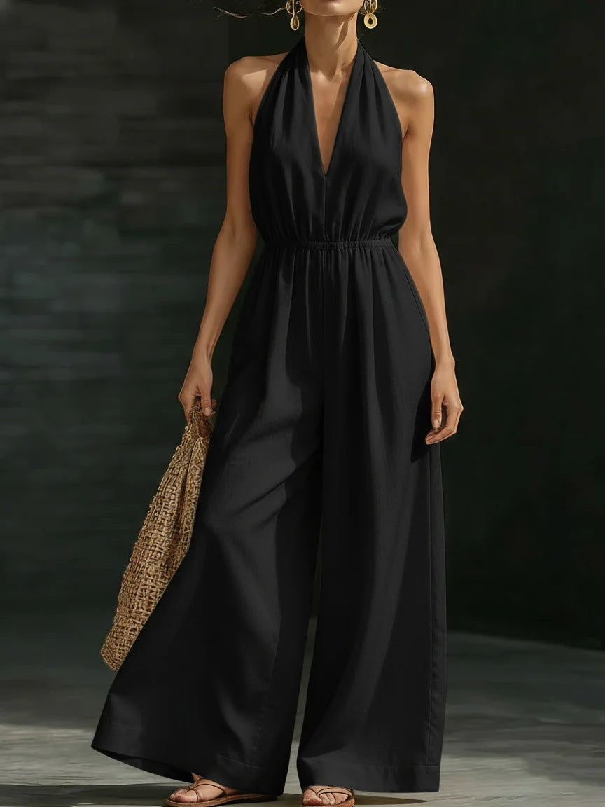 V-Neck Halter Jumpsuit – Elegant Summer Outfit