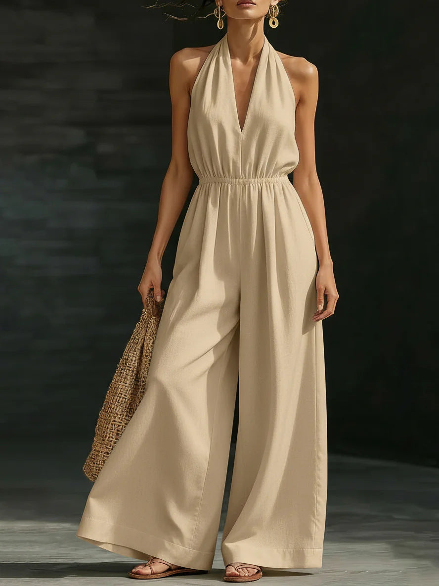 V-Neck Halter Jumpsuit – Elegant Summer Outfit
