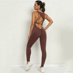 Yoga Jumpsuit – V‑Back Sleeveless Sportswear with Stretch Tights - Luxxella