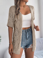 Open Front Crochet Knit Cover Up – Short Sleeve Beach Cardigan - Luxxella