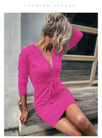 Slim‑Fit Sweater Dress – Sheath Silhouette Long Sleeve Style - Luxxella