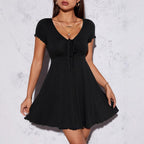 French-Style Elegant Dress - Bow Detail Classic Slim Fit Design - Luxxella