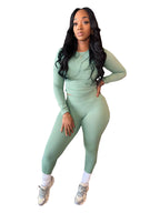Long Sleeve Top & Leggings Set – High Stretch Matching Activewear - Luxxella