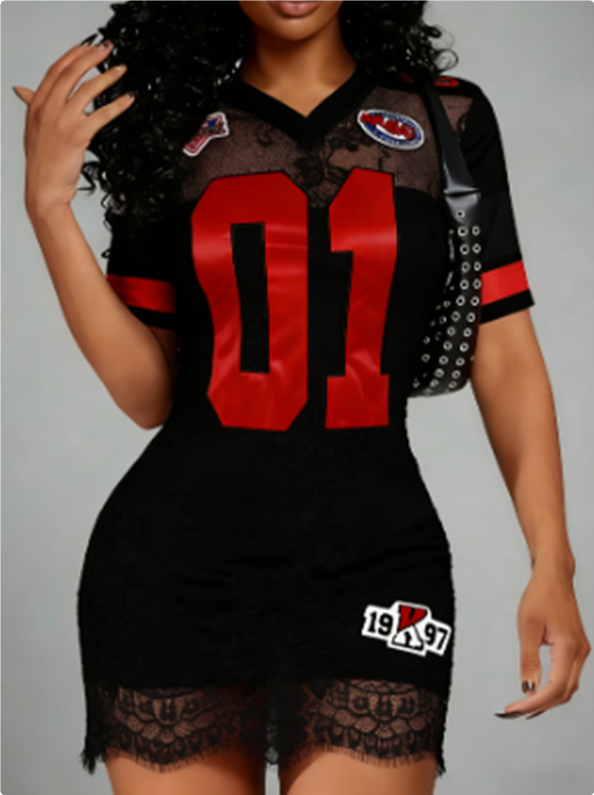 Women’s Summer Lace Embroidered Dress – Short Sleeve Slim Fit Dress