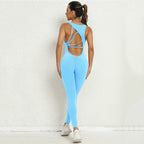 Yoga Jumpsuit – V‑Back Sleeveless Sportswear with Stretch Tights - Luxxella