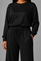 Women's Rhinestone Embellished Sweatshirt & Jogger Set — Glitter Two-Piece Lounge Tracksuit