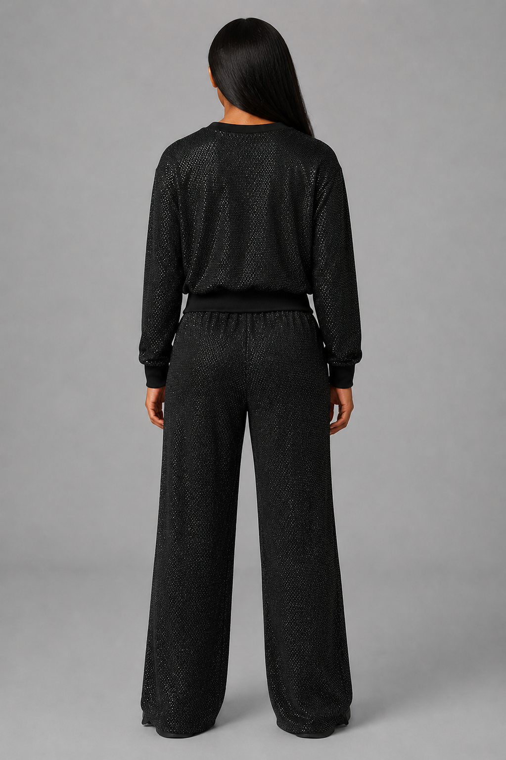 Women's Rhinestone Embellished Sweatshirt & Jogger Set — Glitter Two-Piece Lounge Tracksuit