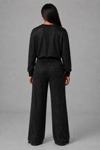 Women's Rhinestone Embellished Sweatshirt & Jogger Set — Glitter Two-Piece Lounge Tracksuit