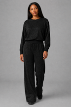 Women's Rhinestone Embellished Sweatshirt & Jogger Set — Glitter Two-Piece Lounge Tracksuit