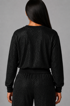 Women's Rhinestone Embellished Sweatshirt & Jogger Set — Glitter Two-Piece Lounge Tracksuit