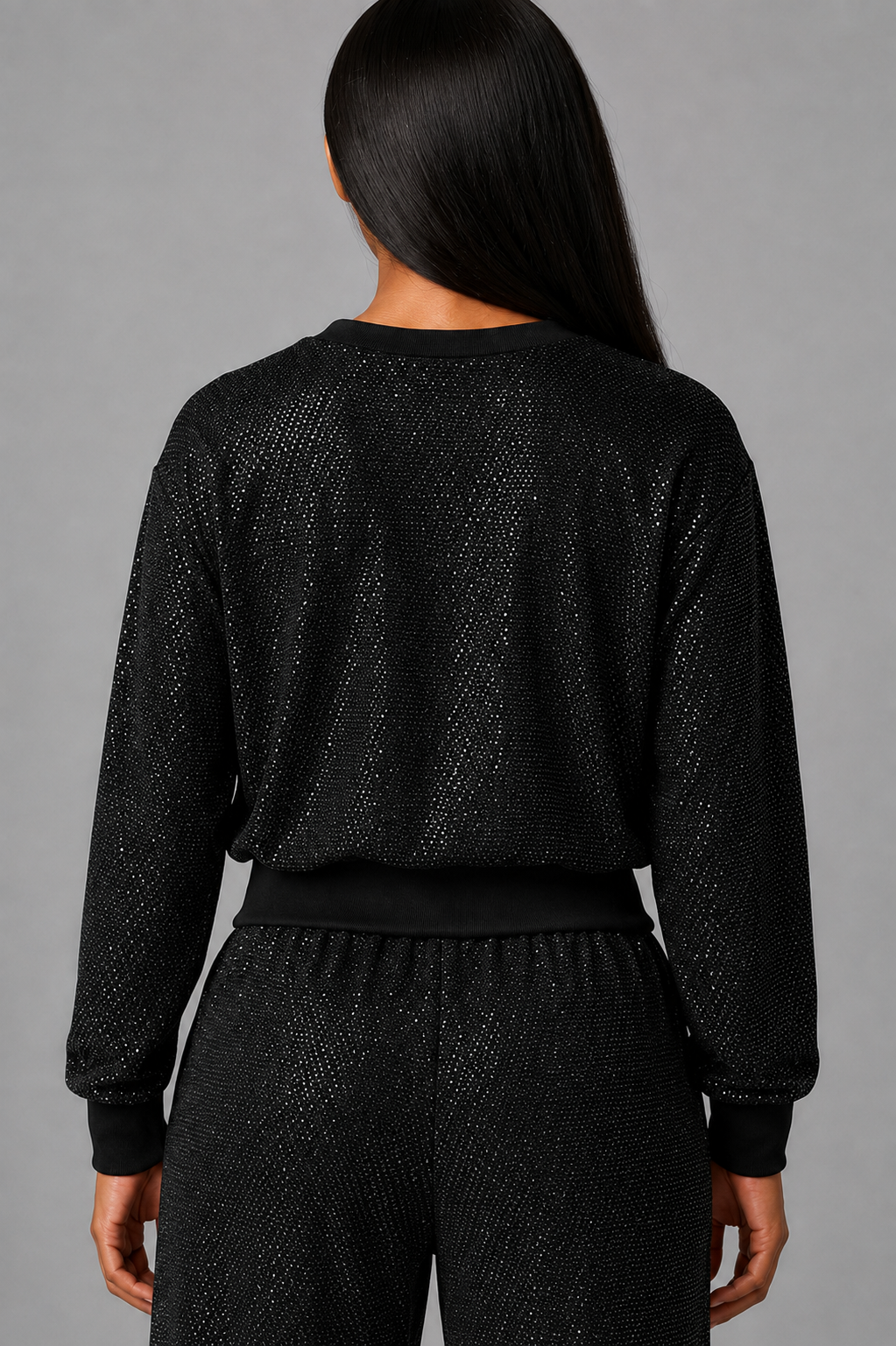 Women's Rhinestone Embellished Sweatshirt & Jogger Set — Glitter Two-Piece Lounge Tracksuit