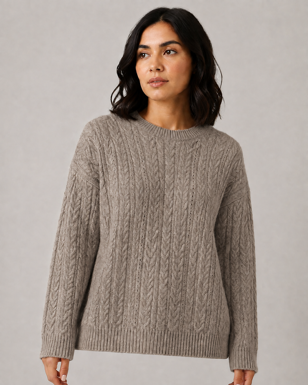 Damen Zopfmuster-Pullover aus Wolle mit Rundhalsausschnitt & Wide-Leg-Hose Lounge-Set — Warmer Winter-Trainingsanzug