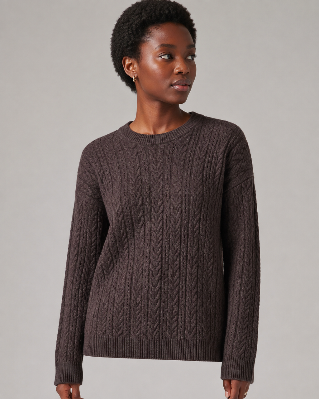 Damen Zopfmuster-Pullover aus Wolle mit Rundhalsausschnitt & Wide-Leg-Hose Lounge-Set — Warmer Winter-Trainingsanzug