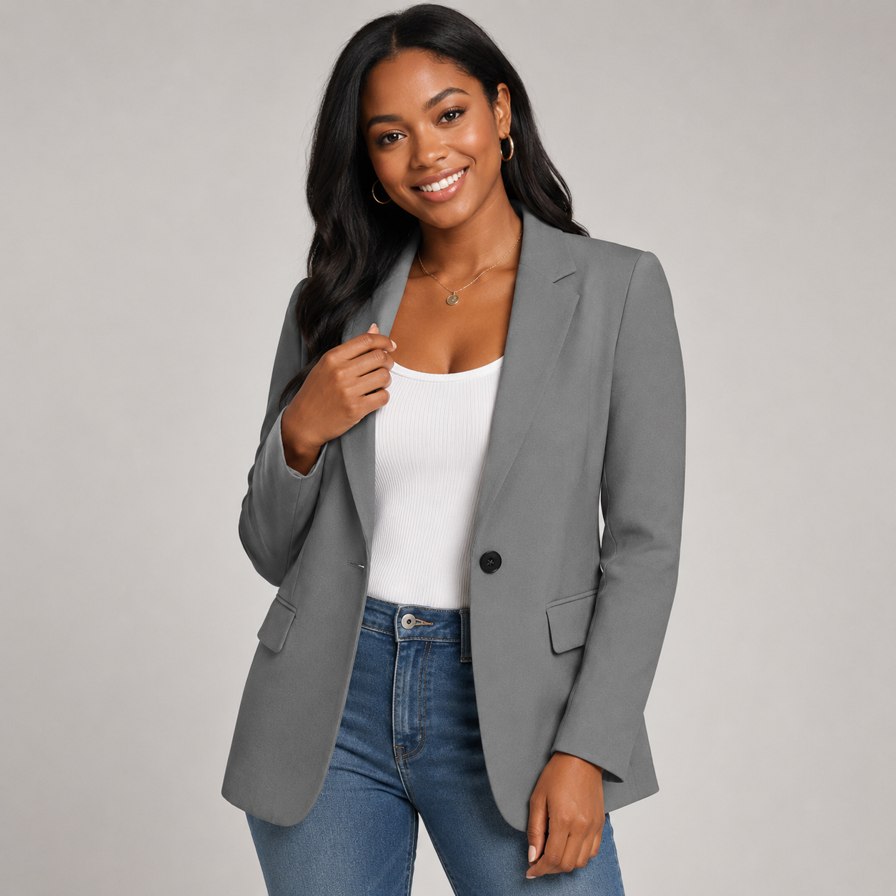Casual Blazer Jacket - Lightweight One-Button Work Office Suit Coat - Luxxella