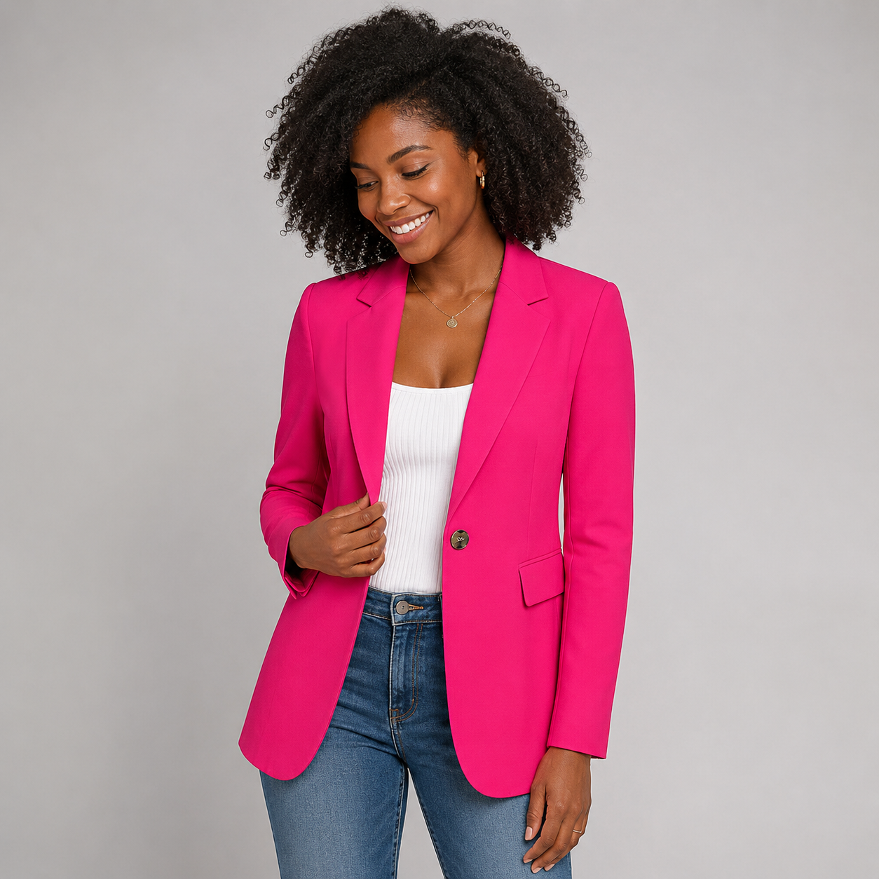 Casual Blazer Jacket - Lightweight One-Button Work Office Suit Coat - Luxxella