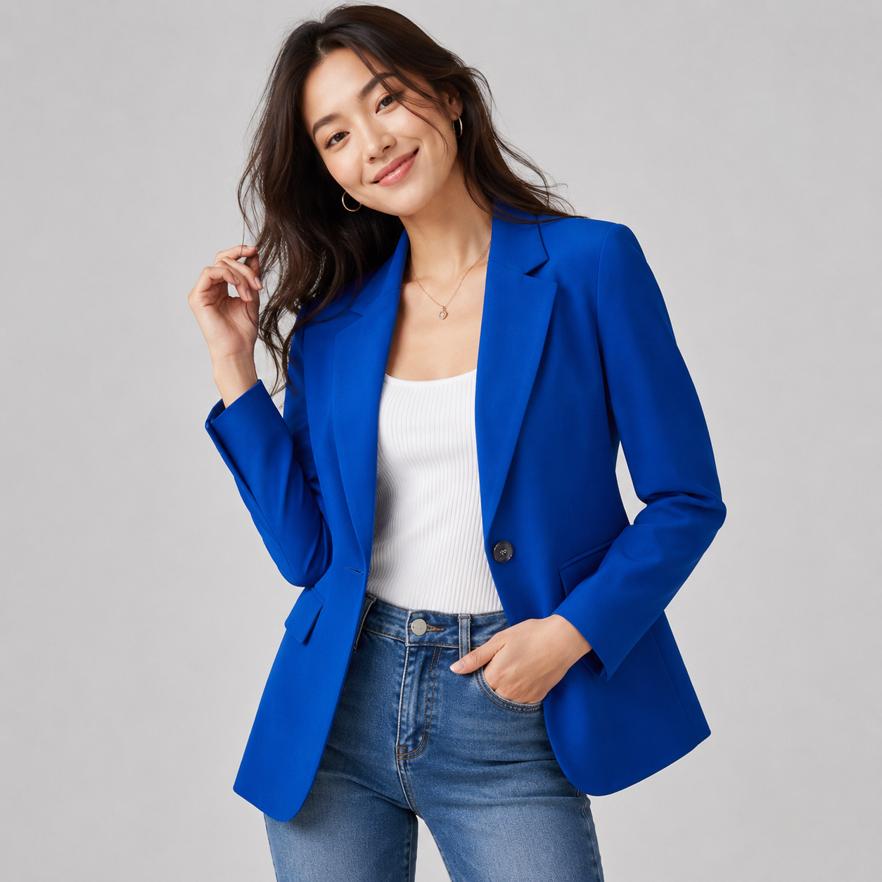 Casual Blazer Jacket - Lightweight One-Button Work Office Suit Coat - Luxxella