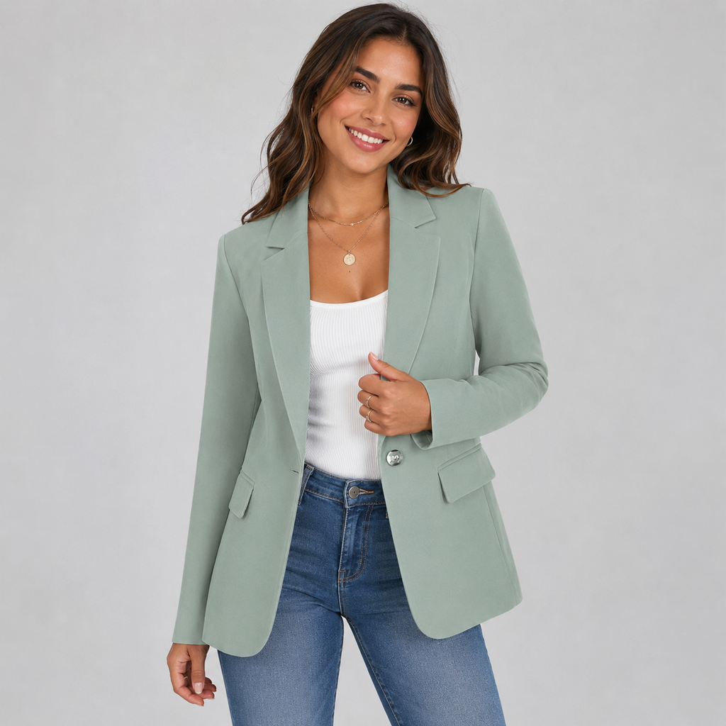 Casual Blazer Jacket - Lightweight One-Button Work Office Suit Coat - Luxxella