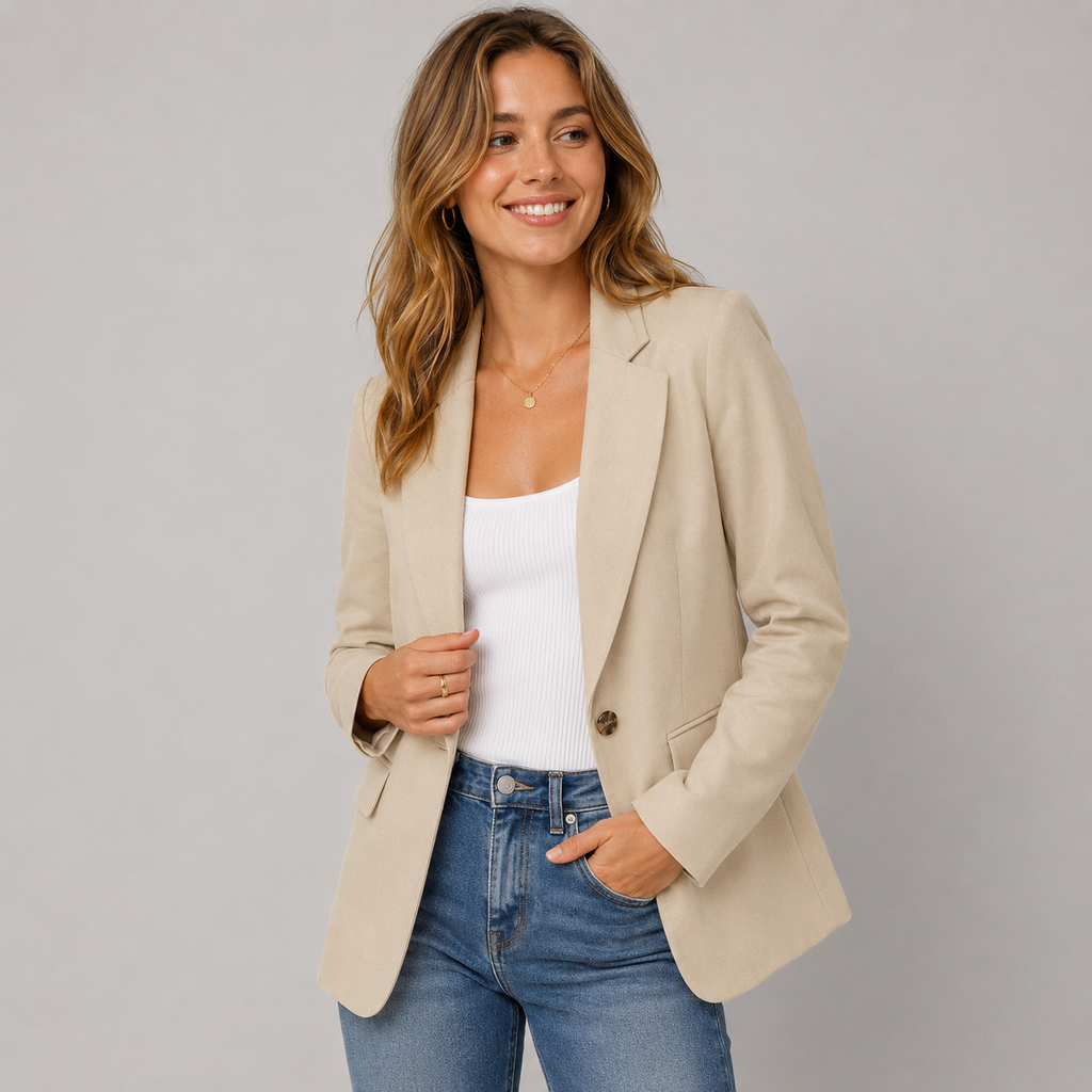 Casual Blazer Jacket - Lightweight One-Button Work Office Suit Coat - Luxxella