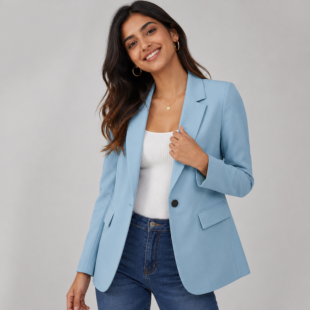 Casual Blazer Jacket - Lightweight One-Button Work Office Suit Coat - Luxxella