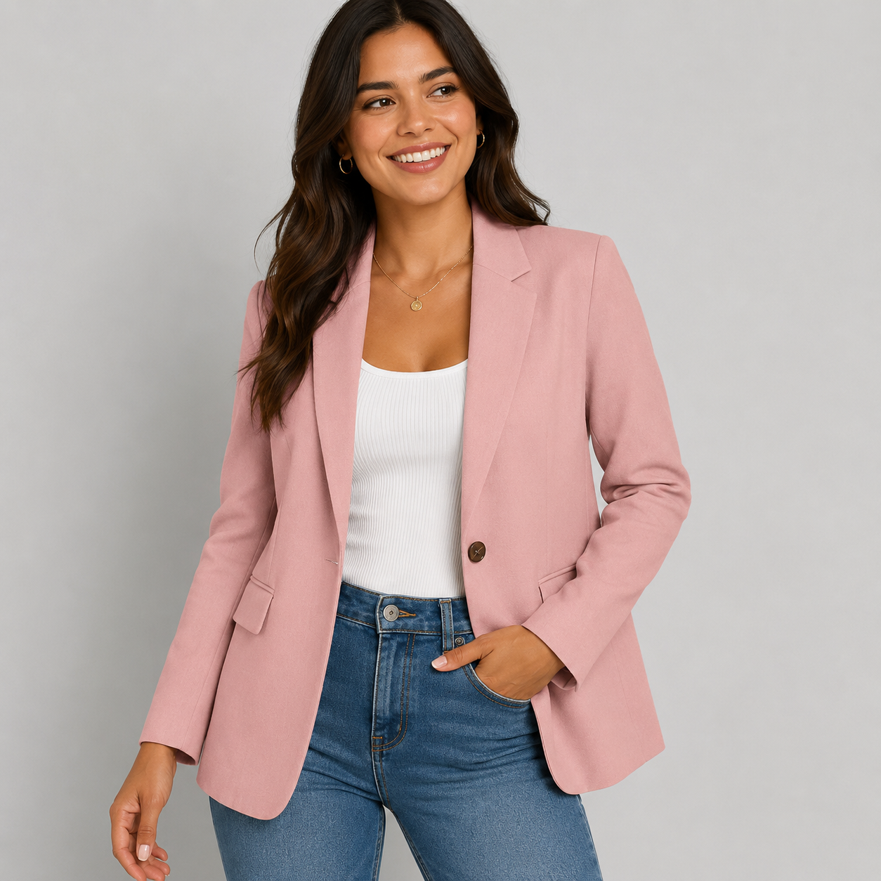Casual Blazer Jacket - Lightweight One-Button Work Office Suit Coat - Luxxella