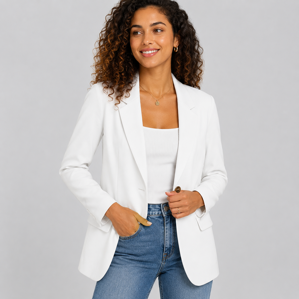 Casual Blazer Jacket - Lightweight One-Button Work Office Suit Coat - Luxxella