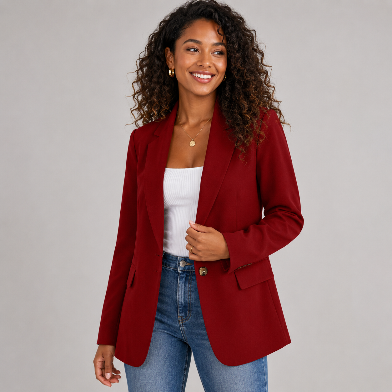 Casual Blazer Jacket - Lightweight One-Button Work Office Suit Coat - Luxxella