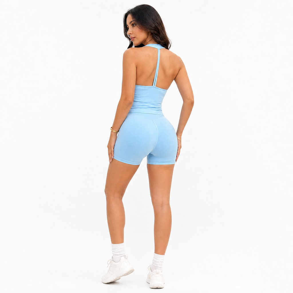 Workout Halter Top & Yoga Shorts Set – Women’s Activewear Outfit - Luxxella