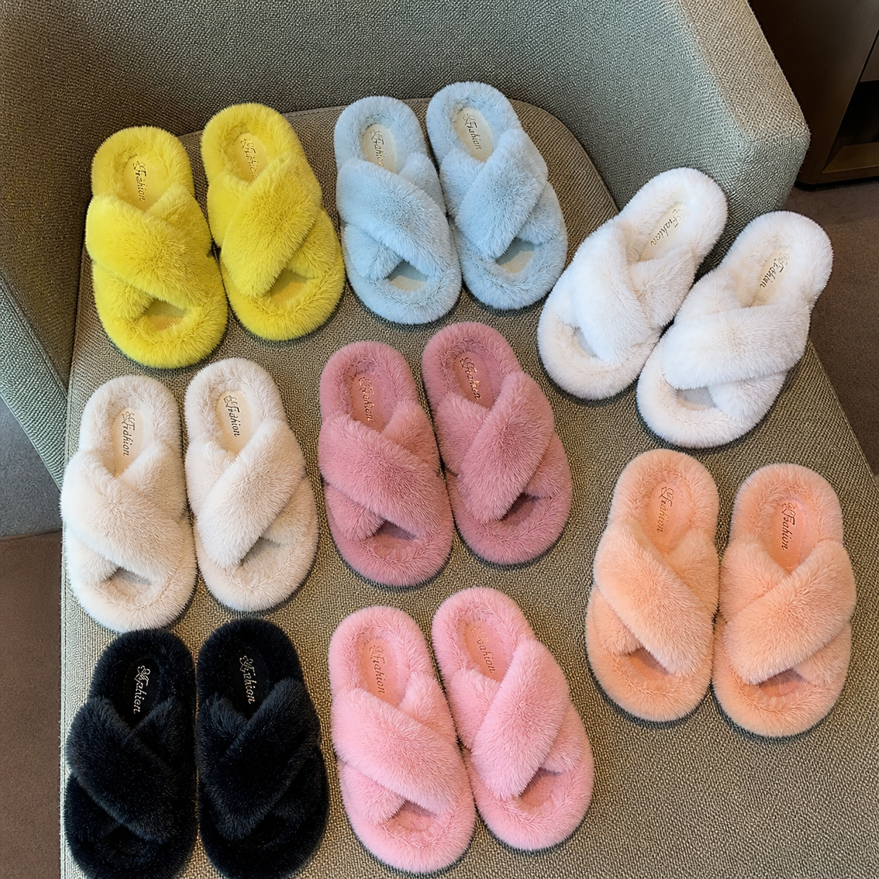 Faux Fur Lined Open‑Toe Slippers – Flat Flip Flop Style - Luxxella