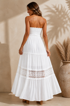 Agatha Maxi Dress – White Lace Strapless Dress for Bridal, Vacation & Summer Events - Luxxella