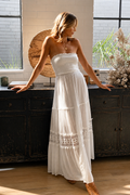 Agatha Maxi Dress – White Lace Strapless Dress for Bridal, Vacation & Summer Events - Luxxella