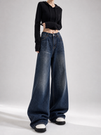 Retro Wide-Leg Jeans – 90s Vintage Washed Baggy Boyfriend Style - Luxxella