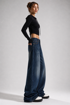 Retro Wide-Leg Jeans – 90s Vintage Washed Baggy Boyfriend Style - Luxxella
