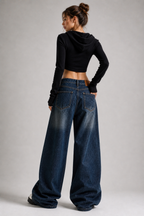 Retro Wide-Leg Jeans – 90s Vintage Washed Baggy Boyfriend Style - Luxxella