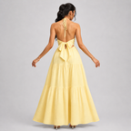Backless Halter Neck Maxi Dress - Deep V-Neck Tiered Boho Sundress for Beach Vacation - Luxxella