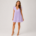 Summer Eyelet Lace Mini Dress – V-Neck Ruffle Flutter Sleeve Sundress - Luxxella